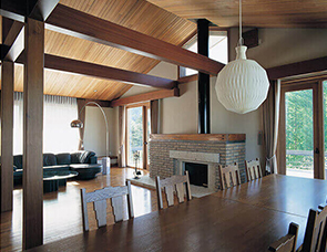 触っても熱くない暖炉がある家